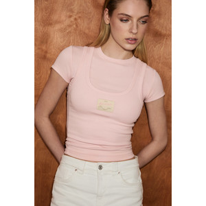 GRIMELANGE YUUMIN Women'<b>s</b> Soft <b>and</b> Stretch Fabric Tank Top Tshirt Double Outfit Label Detail <b>Blouse</b> - Product Image 2