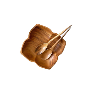 Classic Wood Salad <b>Bowl</b> With Chrome Servers Elegant Modern <b>Large</b> Serving <b>Bowl</b> Set For Dinner Parties Kitchen & Home Decor Gift - Product Image 5