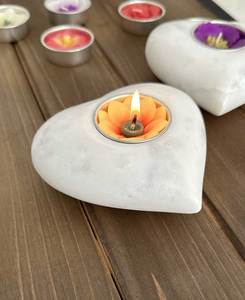 Natural White Marble Heart <b>Tea</b> <b>Light</b> Holders With Colorful Floral Scented <b>Tea</b> <b>Lights</b> Wedding Centerpieces Home Decoration - Product Image 1