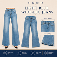 Jean évasé bleu clair à jambe large pour femme, pantalon en denim texturé taille haute, vente en gros sous marque privée pour les boutiques européennes et américaines