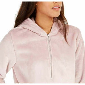 Felpa con cappuccio rosa in pelliccia sintetica Ideology da donna, traspirante, in seta, con zip a un quarto e motivo crop top, taglia unica per l'autunno - Product Image 2