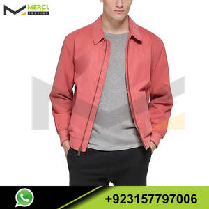 เสื้อแจ็กเก็ตบอมเบอร์สำหรับผู้ชายเสื้อแจ็กเก็ตกอล์ฟสิ่งทอลายทแยงสีแดง - Product Image 4