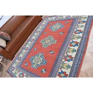 Turkish Vintage Rug, Large 6.1x7.9 ft (185x240 cm) Rug, <b>Red</b> Animal Print <b>Wool</b> Rug - Product Image 5
