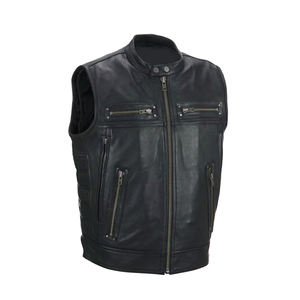 Chaleco de moto de cuero negro para hombre Chaleco de club de motocicleta hecho a mano Diamond Stitch - Product Image 3