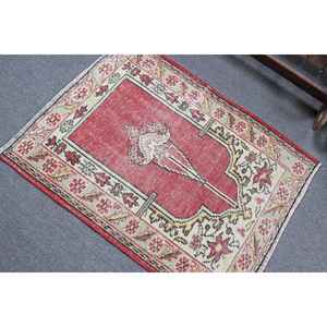 Alfombra Turca Vintage de 2.9x3.7 pies, Alfombra Pequeña, Alfombra de Lana Roja - Product Image 4