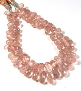8-12mm Faceted Briolette Teardrop Beads 8 Strand Natural <b>Pink</b> Strawberry Quartz Factory Price Loose Gemstones - Product Image 1