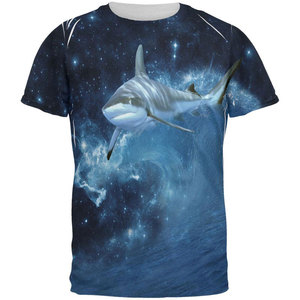 Profesional impreso Venta caliente personalizado tiburón nadando en el espacio galaxia todo hombres sublimación camisetas - Product Image 1