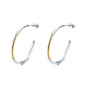 Orecchini a Cerchio Bicolore in Argento Sterling e Oro, Finitura in Oro Rosa o Giallo, Opzione alla Moda per Donne - Product Image 1