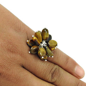 New Arrival Luxury Design 925 Sterling Silver Natural <b>Tiger's</b> <b>Eye</b> Gemstone Beaded <b>Ring</b> Handmade Bohemian Jewelry Bulk Suppliers - Product Image 3