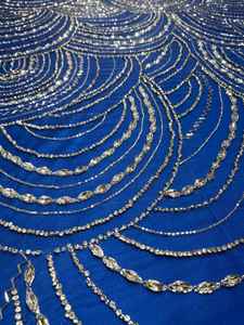 Tissu en dentelle à sequins et motifs à pois respirant, prix d'usine en Chine, polyester/métallique bleu, matière pour robe de mariée, prix raisonnable - Product Image 5