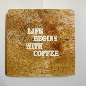 Logo gravé personnalisé rond carré naturel rustique hêtre noyer sous-verre en bois pour les boissons - Product Image 1