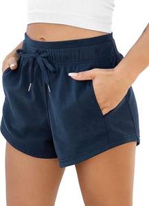 Short d'été décontracté en coton éponge avec cordon de serrage pour femmes avec poches - Product Image 4