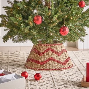 Collar de Árbol de Navidad Ecológico de Mimbre Natural, Falda de Árbol Tejida a Mano de Color Rojo Natural para Decoración Navideña al por Mayor - Product Image 4