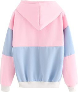 <b>Womens</b> <b>Fleece</b> Hoodies Colorblock Pattern Two Front Pockets with Buttons - Product Image 2