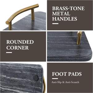 Plateau de service en marbre noir de luxe avec poignées durables pour les apéritifs, les boissons et les fêtes de jardin. - Product Image 3