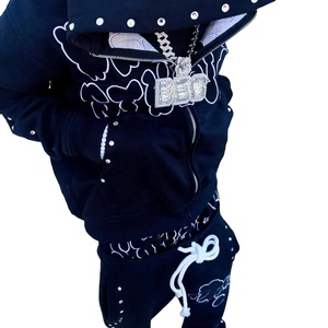 ผู้ผลิต OEM กางเกงขายาวทรงหลวมสองชั้นแบบซ้อนกัน ชุดสเวตสูท กางเกงวอร์มขาบานประดับเพชรแบบ Y2k และชุดฮู้ดดี้สั่งทำพิเศษ - Product Image 2