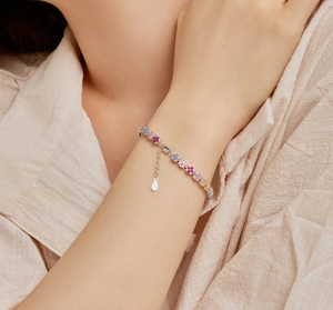 Bracelet délicat et coloré en argent sterling 925 avec diamant, coupe émeraude, bracelet tennis, bracelet de luxe - Product Image 3