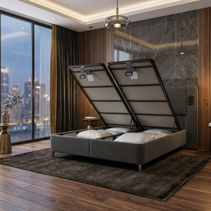 Juego de cabecero de cama con base de grafeno, moderno, tapizado, con almacenamiento, luces LED de lectura integradas y base elevable hidráulica - Product Image 3