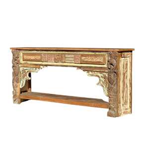 Vintage Hand-Carved <b>Console</b> <b>Table</b> Solid Wood and <b>Marble</b> with Luxury Rustic Design for Living Room Entry or Villa - Product Image 4