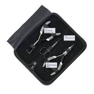 Kit d'outils pour extensions capillaires avec pinces à sertir et à retirer noires pour une pose professionnelle, ciseaux à manche en mousse pour la coupe - Product Image 3