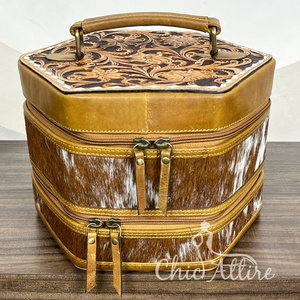 Elegante lujo portátil a mano cuero de vaca joyería anillo pendiente collar caja de almacenamiento cremallera viaje joyero organizador - Product Image 1