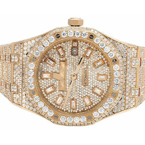 Reloj de Hombre Estilo Hip Hop, con Diamantes Moissanite VVS, Lujoso, de Acero Inoxidable, Cuarzo, Hecho a Mano, con Acabado Pulido y Brillante - Product Image 1