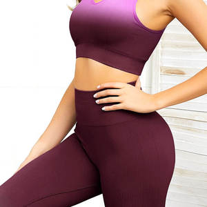 Ensemble de Yoga sans manches respirant pour femmes Leggings et soutiens-gorge de Fitness à motif solide grande taille vente à bas prix - Product Image 2