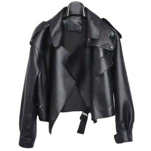 Veste en cuir pour femmes de grande taille avec fermeture à glissière avant taille réglable manches longues et doublure intérieure confortable véritable - Product Image 6