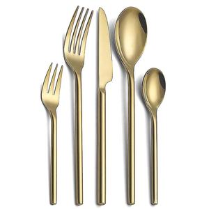 Ensemble de vaisselle de style sud-est asiatique vaisselle ensemble de cuillère et fourchette à long manche rond plaqué or en acier inoxydable - Product Image 1