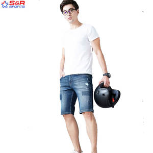 Venta al por mayor de alta calidad de los hombres pantalones cortos de mezclilla con diseño de logotipo personalizado Pantalones cortos de algodón azul Casual Sencillo Cantidad Hombres pantalones cortos de mezclilla - Product Image 3