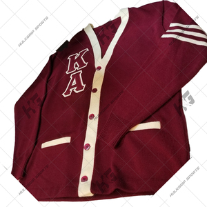 custom 1911 fraternity KAP <b>cardigan</b> V neck <b>red</b> white acrylic knitted <b>Women's</b> Sweaters Greek embroidery front logo solid winter - Product Image 3