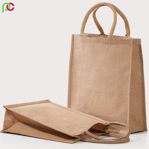 Bolsa de transporte de comestibles de malla de yute impresa personalizada, bolsa de compras de yute ecológica con mango largo y suave para promoción - Product Image 5