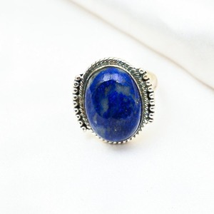 925 Sterling Silver Boho Style Handmade <b>Ring</b> Classical Jewelry <b>Lapis</b> Gemstone Wedding Gift for Women Rhodium Plated for Party - Product Image 2