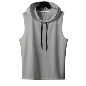 Camiseta sin mangas con capucha para correr atlética de compresión personalizada, camiseta sin mangas transpirable para hombre, camisetas sin mangas con capucha de algodón 100% para hombre - Product Image 1