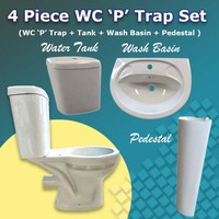 Ensemble WC 4 pièces avec réservoir et lavabo sur piédestal, siège de toilette avec couvercle de siège souple, ensemble de toilette complet