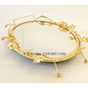 Merveilleux plateau de service à chocolat de table plus grande qualité grande taille fleur conception or couleur métal chocolat serveur plateau - Product Image 3