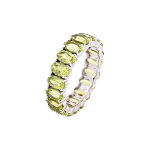 Bague de mariage empilable en or blanc 14 carats véritable avec pierre précieuse péridot ovale 5x3mm, cadeau d'anniversaire ou de promesse pour petite amie - Product Image 4