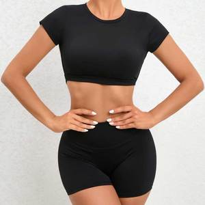 Short de sport taille haute pour femmes ensemble de soutien-gorge de sport respirant Fitness vêtements d'entraînement nouveau Design Yoga soutien-gorge de sport ventre cordon solide - Product Image 3
