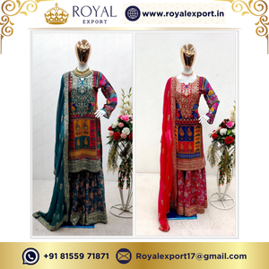 Royal Export lance une Georgette de renard pur lourd avec un dessus d'impression numérique-Sharara avec un ensemble Dupatta à Surat India - Product Image 3