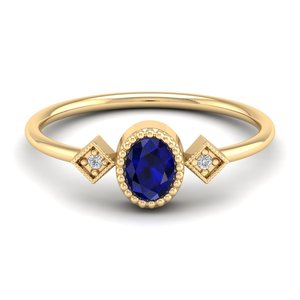 Anillos de Oro Amarillo de 14K con Zafiro Azul Ovalado de 0.35 Quilates y Certificado GRA para Mujer, Joyería de Moissanita REYES Sparkling - Product Image 1