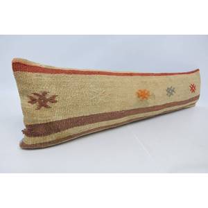 Beige Bohemian Kilim Patchwork Wool Pillow Luxury 12x48 Inch Decorative Cushion with <b>Vintage</b> Floral Print Woven Silk <b>Bedding</b> - Product Image 3