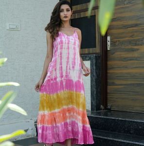 เดรสยาวแขนกุดสำหรับผู้หญิงเดรสแม็กซี่ย้อมสีมัดย้อมมาใหม่ฤดูร้อน - Product Image 1