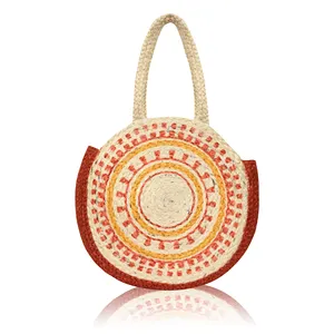 Tas tangan rami wanita mode kustom bentuk bulat penjualan populer baru populer tas belanja tas rami pantai produsen langsung bentuk