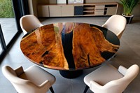 Table de salle à manger/cafetière de luxe moderne en bois d'acacia et résine, faite à la main, étanche, pour usage intérieur, décoration de la maison, salon, retraite, Diwali