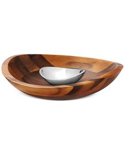 Vente chaude Plateau à copeaux et trempette en bois avec plateau à copeaux et trempette en bois avec bol en acier inoxydable Plateau de service ovale pour collations Dips - Product Image 2