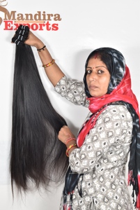 100% Machine Double trame naturelle droite noire vierge Temple indien Extensions de cheveux humains Style de vague de corps non traité - Product Image 2