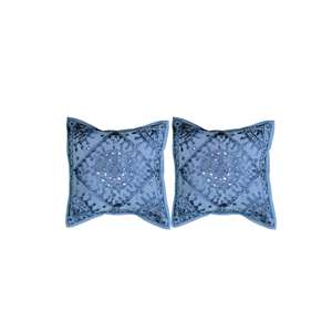 Turquoise <b>Blue</b> and Dark <b>Blue</b> Handmade 16x16 Square Mirror Work Cotton Cushion Covers Throw Pillow Accent <b>Sofa</b> <b>Bed</b> Pillows Set - Product Image 5