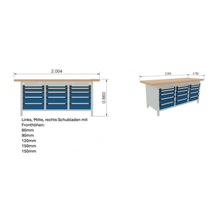 Funzione banco da lavoro 2004 x 750 x 850 mm con 15 cassetti - Product Image 3