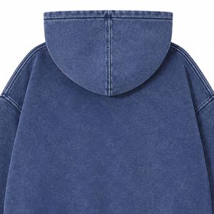 Sweat à capuche oversize vintage bleu délavé à l'acide, en molleton de coton épais, imprimé personnalisé, streetwear unisexe - Product Image 6