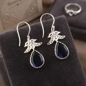 Women’s 925 <b>Sterling</b> <b>Silver</b> Bohemian Drop <b>Earrings</b> Geometric Pattern London Blue Topaz Bezel Set Handmade <b>Dangle</b> <b>Earrings</b> - Product Image 4